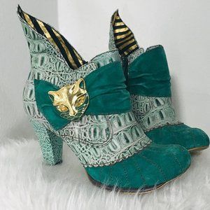 Irregular Choice Green Gold Miaow Boots 7/ 37.5